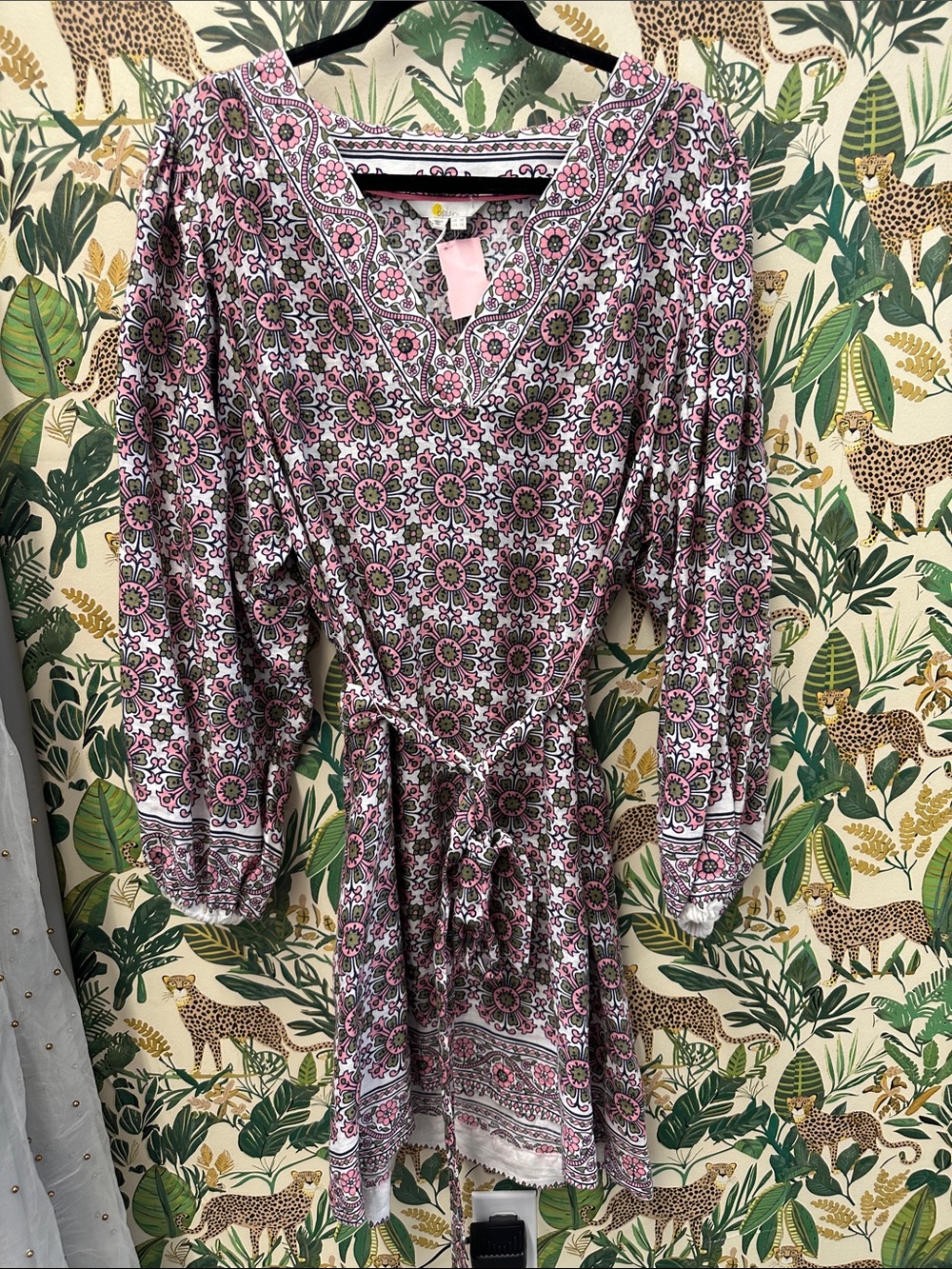 Boden Floral Pink Bohemian V-Neck Tie-Waist Dress NWT